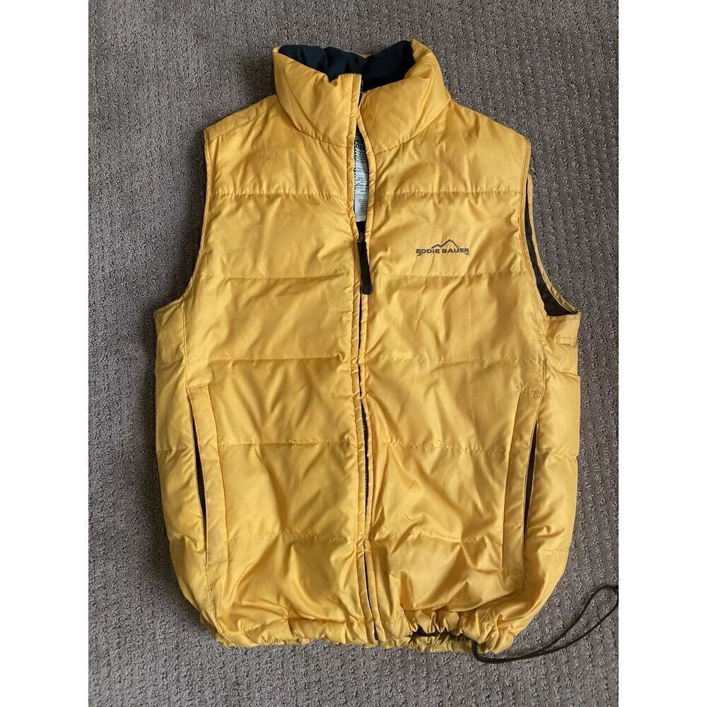 Mens Small Eddie Bauer Premium Quality Goose Down Puffer Vest Cotton Yellow